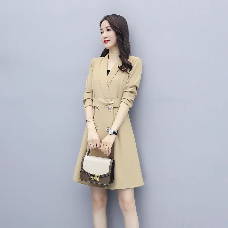 

2020 Spring Clothing WOMEN'S Dress New Style Korean-style French Retro Waist Hugging Slimming A- line Skirt Long Sleeve V-neck E