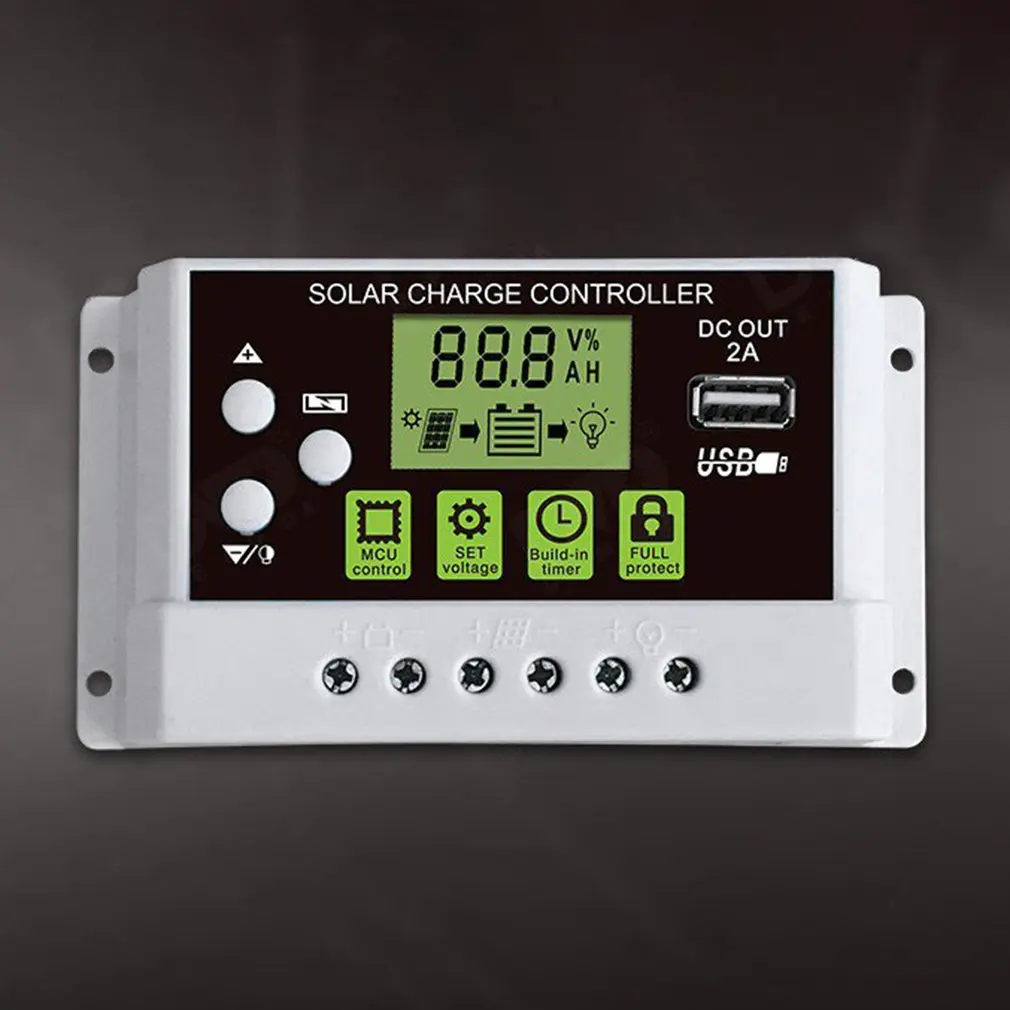 

10A 12V/24V Solar Charge Controller Switch LCD Display Solar Panel Battery Regulator Charge Controller for Lithium Battery