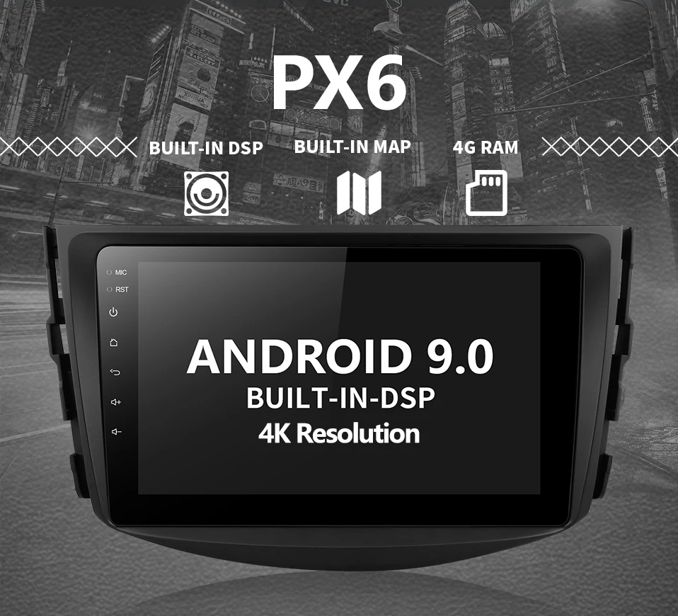 Автомобильный dvd-плеер для toyota rav4 2007 2008 2009 2010 2011 Автомобильный gps PX6 Android 9,0 навигация Мультимедиа Радио Bluetooth