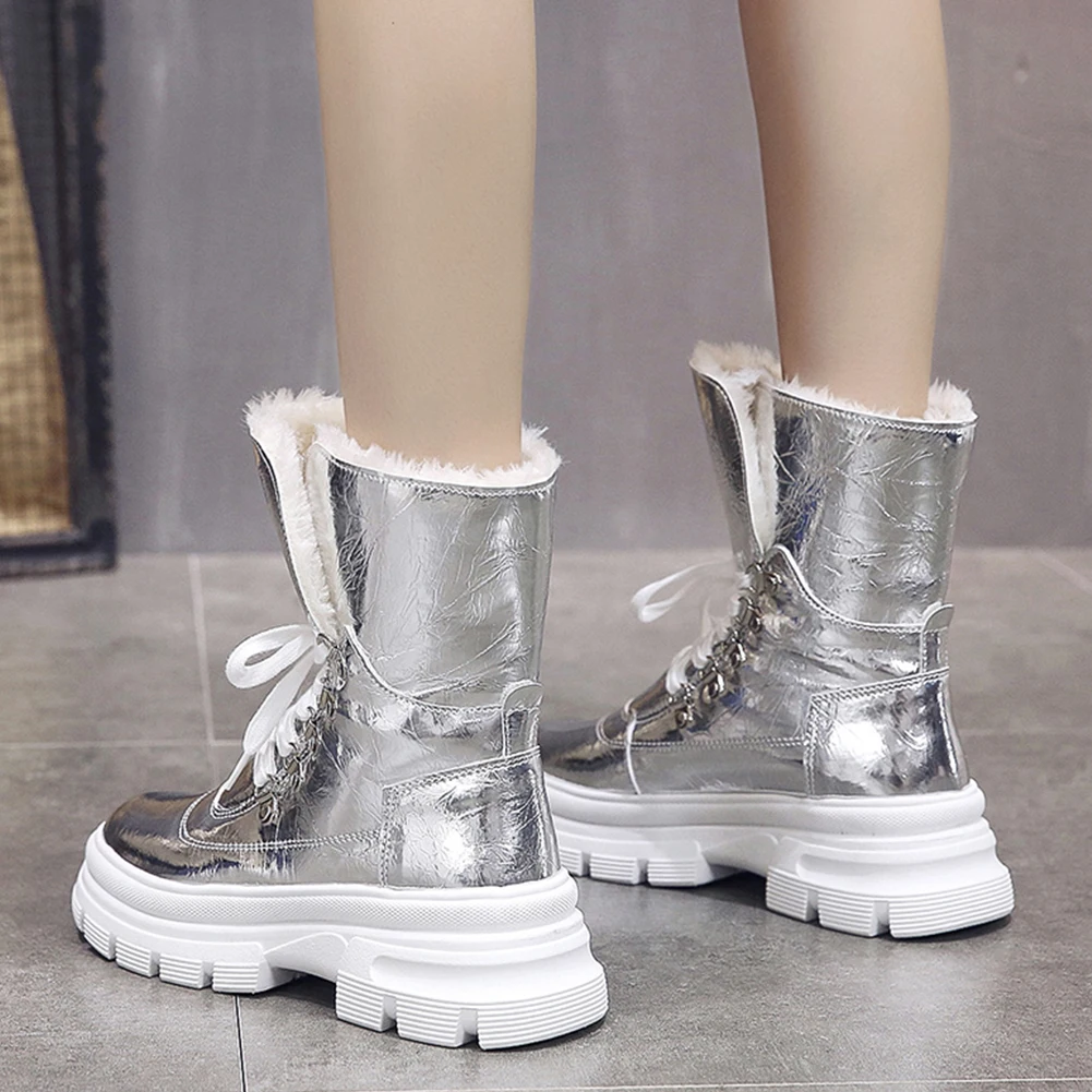 DORATASIA/Новые брендовые ботинки с металлическим мехом; женские зимние теплые ботильоны с высоким берцем; женская обувь из лакированной искусственной кожи на платформе; коллекция года