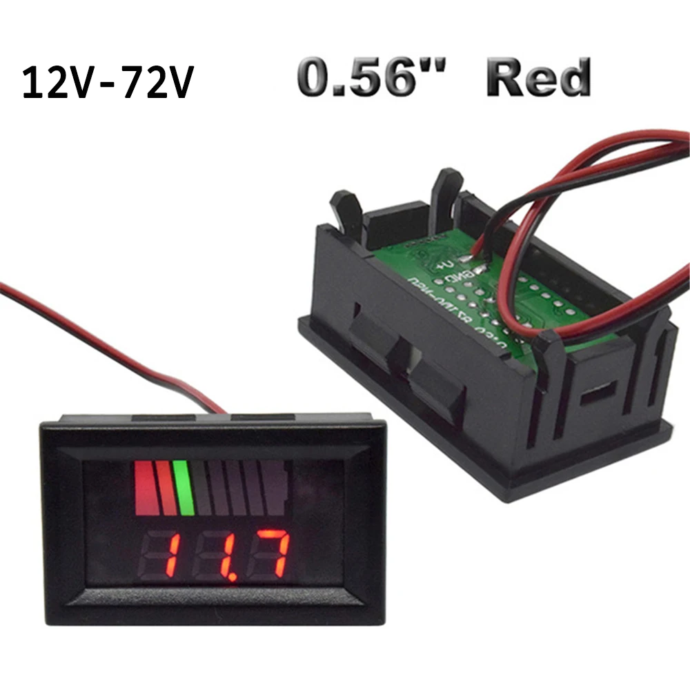 Compact LCD Digital Voltmeter & Battery Capacity Indicator - Red/Blue Display