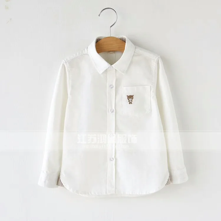 Childrenswear Autumn Cartoon Bear Embroidered BOY'S Oxford Cloth Long-sleeved Shirt Child Shirt 7d22