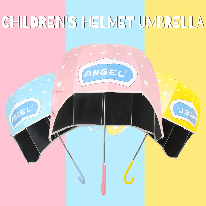 Детский шлем зонтик дети зонтик дождь Женщины Девушка длинная ручка розовый черное покрытие