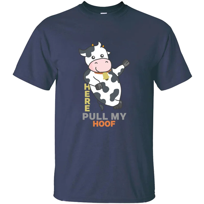 Принт Here Pull My Hoof Funny Cow Farting Мужская футболка с круглым вырезом коротким рукавом из