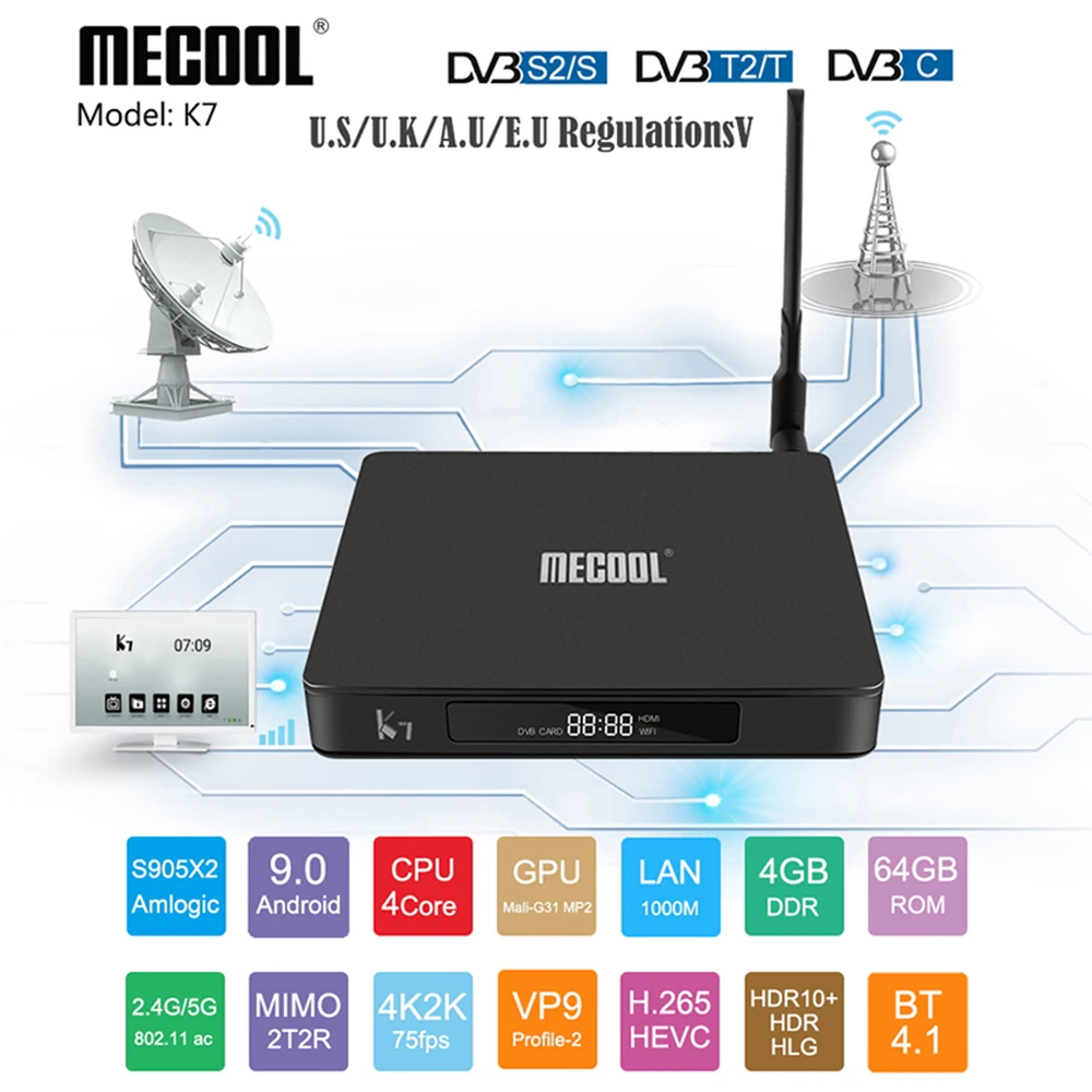 Android 9,1 K7 приставка 4GB DDRIII 64GB EMMC Flash Поддержка 4K* 2K HD 2,4G/5G WiFi Smart tv box