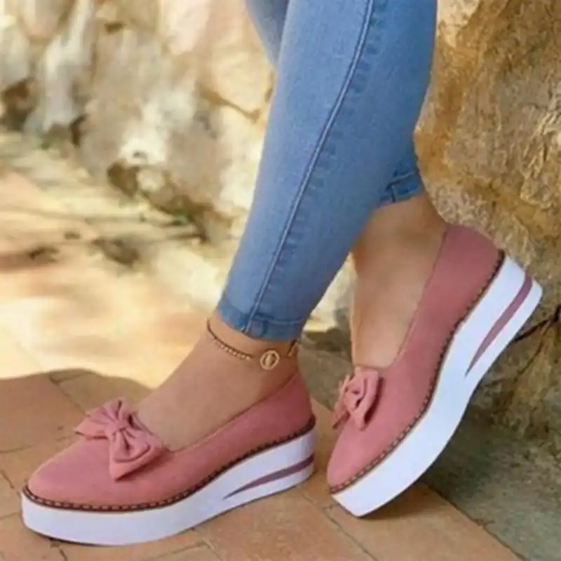 women's slip on summer loafers platform flat wedge casual shoes