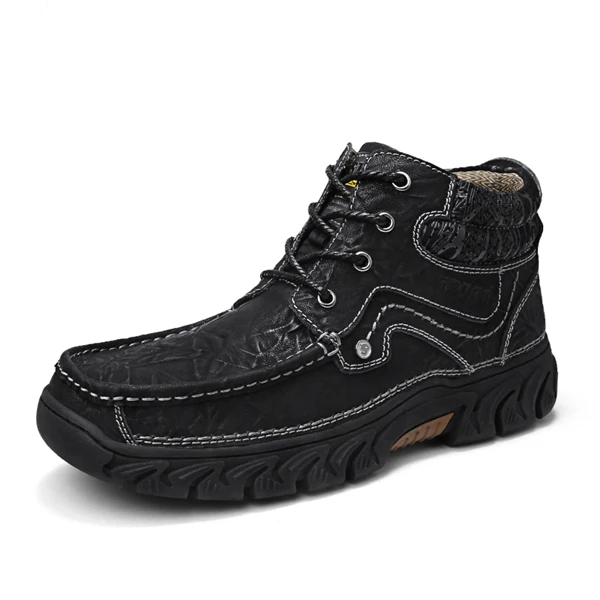 Big size 48 Genuine Leather Men Warm Plush Boots Winter Waterproof Ankle Boots Riding Boots Outdoor Working Snow Oxfords Shoes - Color: no fur