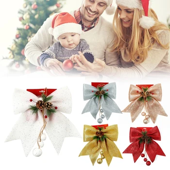 

4pcs Beautiful Handmade Christmas Bows with Pine Cones Christmas Tree Decoration YU-Home