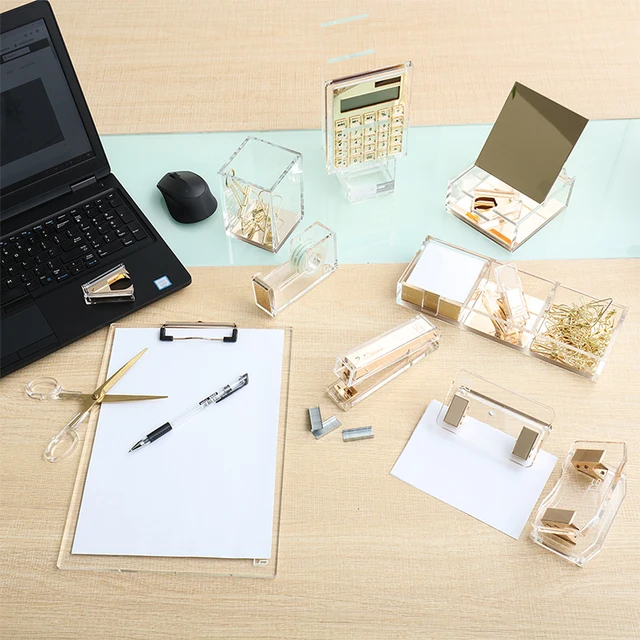 EOOUT Gold Office Supplies Set Desk Accessories, Acrylic Stapler