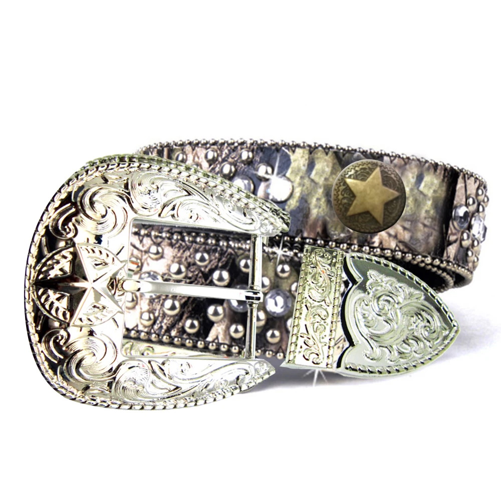 green star conchos Западная пастушка лошадь риддинг бык гонщик горный хрусталь камуфляж Кристалл Шипованная звезда/голова быка Conchos West Belt - Цвет: green star conchos