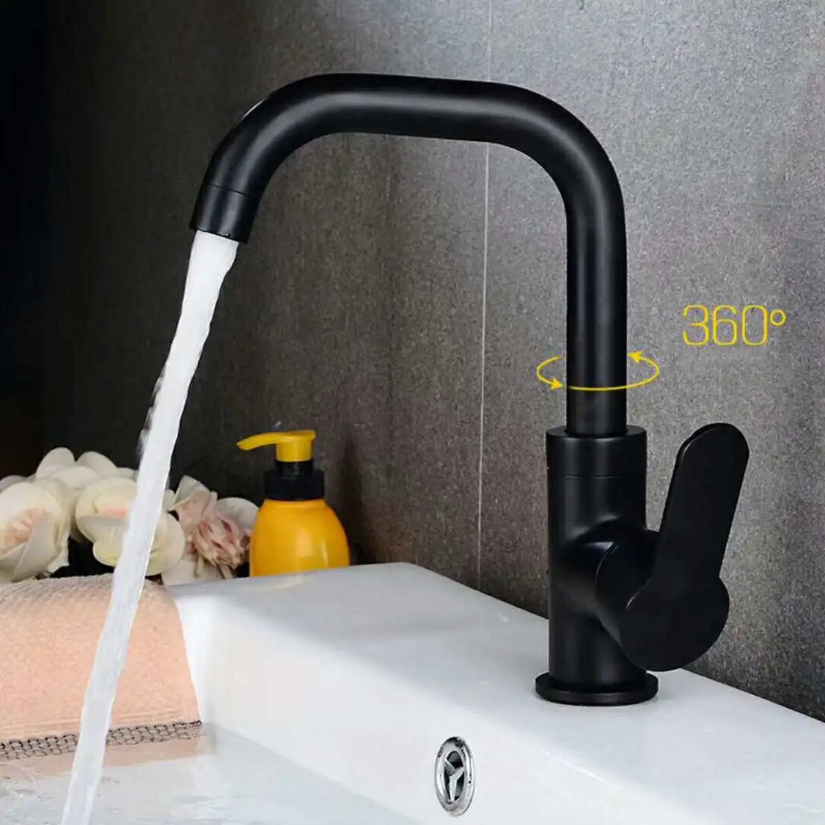 

Brass Black Painted Bathroom Sink Faucet 360Rotation Single Handle Kitchen Basin Faucet Spout Hot and Cold Water Mixer Tap