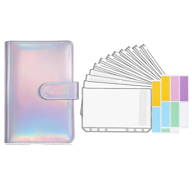 15 Pieces Binder Budget Planner Cash Envelope Binder with Budget Envelopes A6 Binder Pockets Cash Envelope Wallet for Budgeting Rose Gold-14pcs