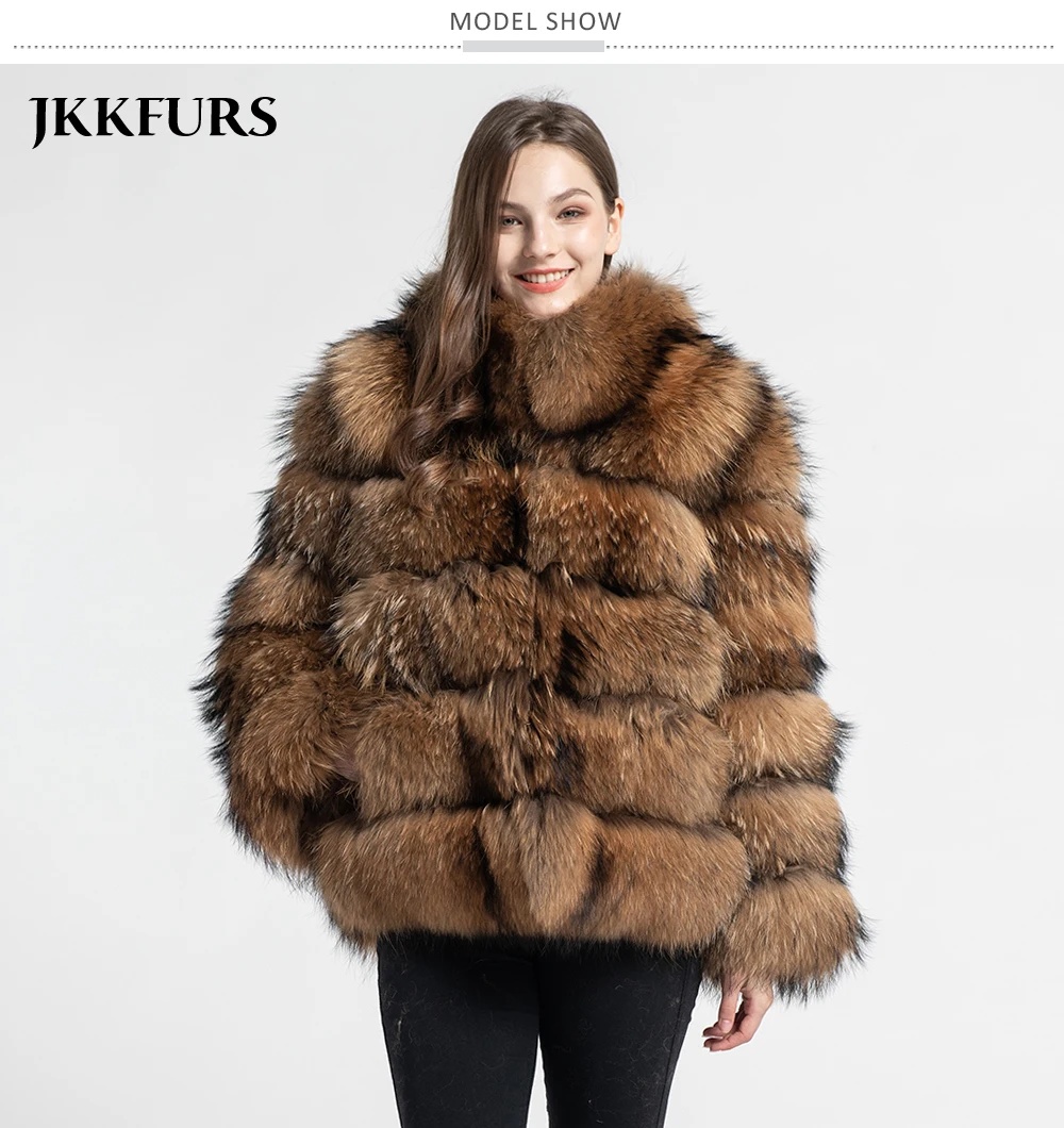 Зимнее пальто из натурального меха енота с воротником Женская Толстая теплая меховая куртка большой пушистый мех Женская мода роскошный стиль S7556