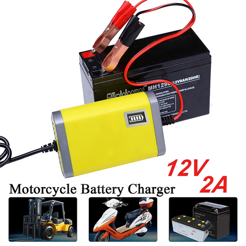 Battery Charger 12V 2A LCD Display Smart Charger for Lead Acid AGM Gel Battery Motorcycle Car Bike 12V Fully Automatic Charge Adapter EU US Type