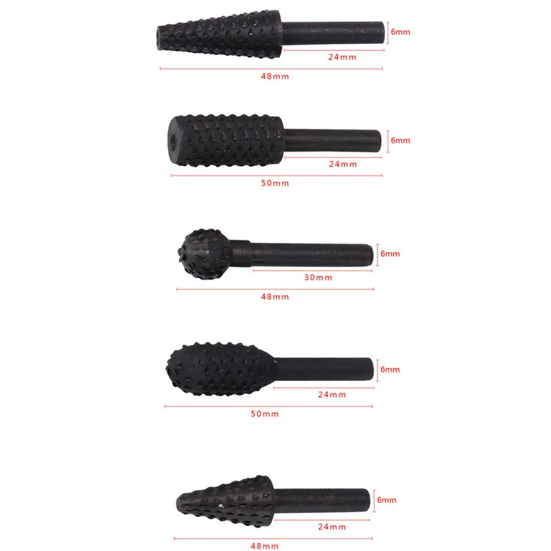 5 Pcs 1/4" Drill Shank Rotary Craft Files High Quality Rotary Rasp File Rasp Burrs Wood Bits Grinding Woodworking Hand Tool