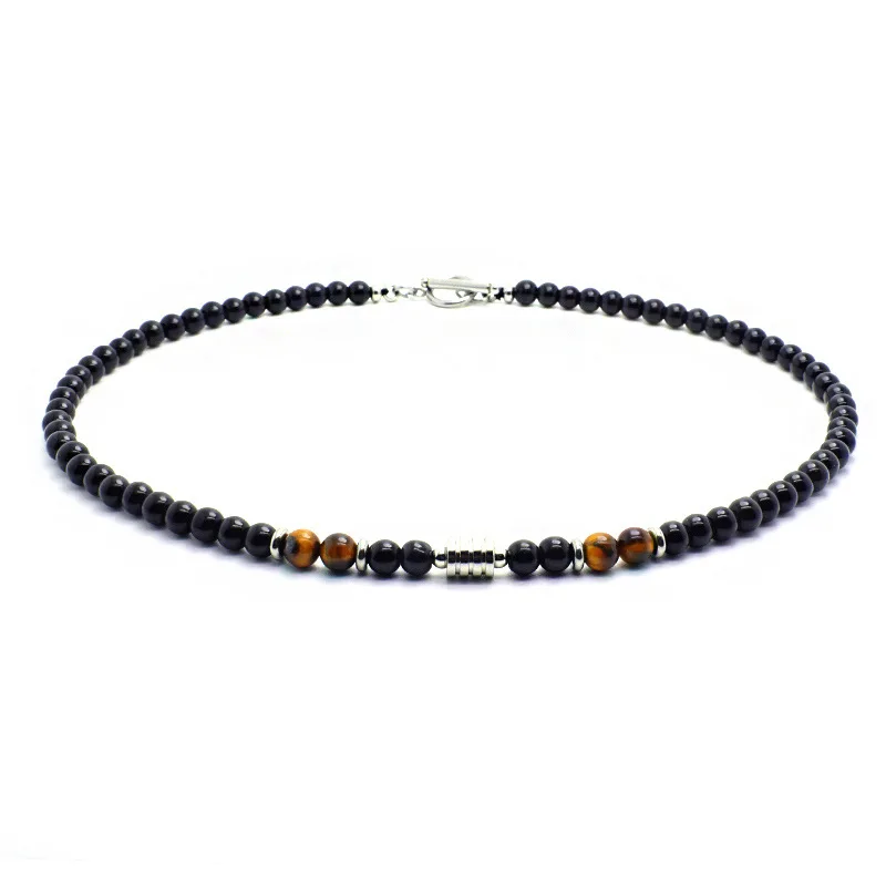 Stainless Steel Men Choker Necklace with Onyx Stone