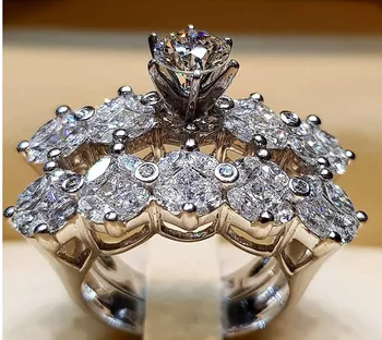 

Luxury Crystal Female Big Zircon Stone Ring Set Fashion Bridal Wedding Rings For Women Promise Love Engagement Ring