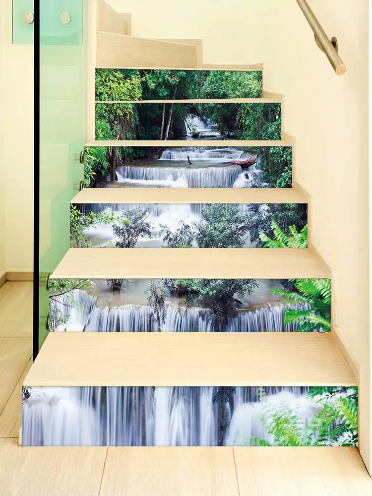 13Pcs/set Mountain Stream Waterfall Stairway Wall Stickers Room Stairs