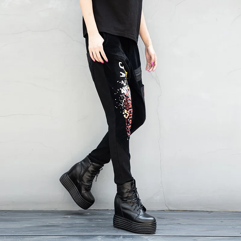 2020 Korea denim Knitted Cotton Street trousers zipper Elastic waist jeans for women Vintage Spliced pants female Z3