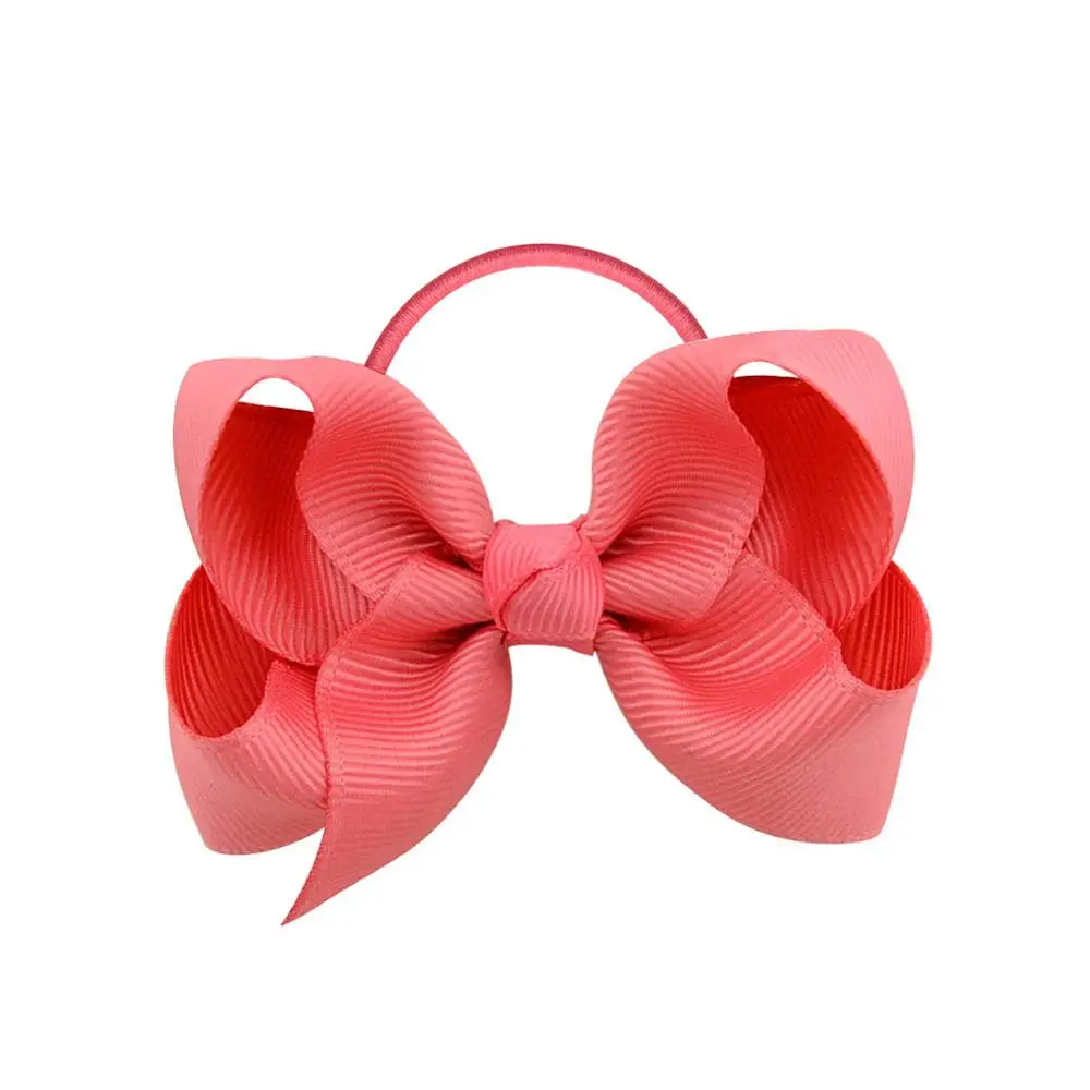 15 3.5 inch Grosgrain Ribbon Hair Bow Scrunchies Elastic Hair Rope Rubber Band Ponytail Holder Hair Bands Hairwear Hair Accessories - Цвет: 15