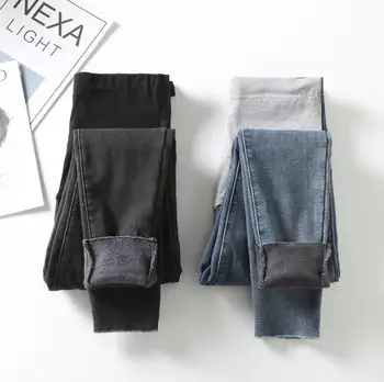 

Maternity Clothing Jeans Pregnant Pregnancy Autumn Winter Warm Thickened Jeans Pants For Pregnant Women Nursing Trousers