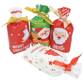 

5pcs Christmas Gift Bags Plastic Candy Bag Santa Drawstring Bag Merry Christmas Decoration for Home Navidad Kerst Noel Natal