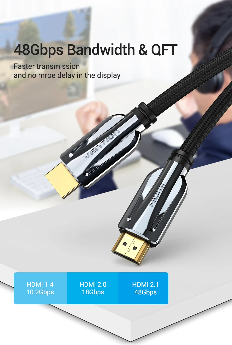 Vention HDMI 2,1 кабель 8 к 60 Гц 48 Гбит/с пропускная способность HDMI кабель для разветвителя переключатель Кабо HDMI 2,1 Для Apple tv PS4 проектор