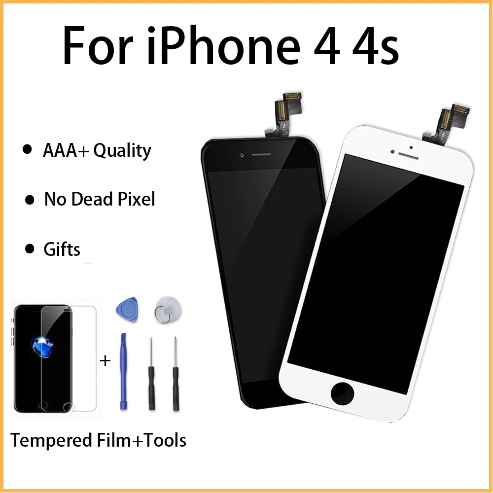 

FVBH White&Black AAAAA LCD Replacement For iPhone 4G 4S LCD Display 3D Touch Screen Digitizer Assembly No Dead Pixel+Tools+Gift