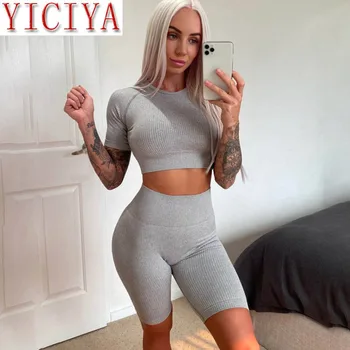 

casual sportsuit tracksuit for women outfits suit short sleeves short pant 2 pieces set 2020 black grey matching summer set