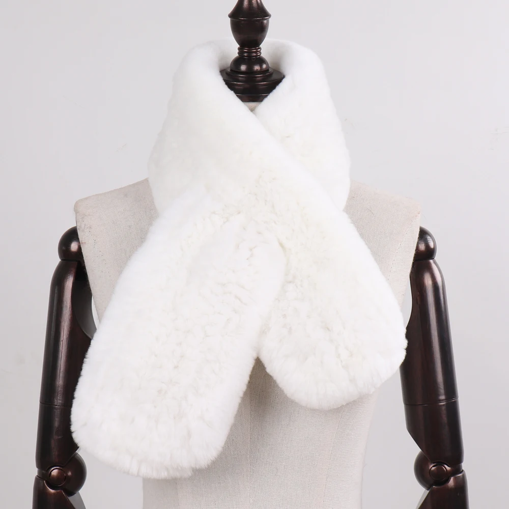 

Горячая Распродажа, зимний женский стандартный шарф, натуральный теплый меховой глушитель из кролика Рекс, женские шарфы ручной вязки из 100% натурального меха