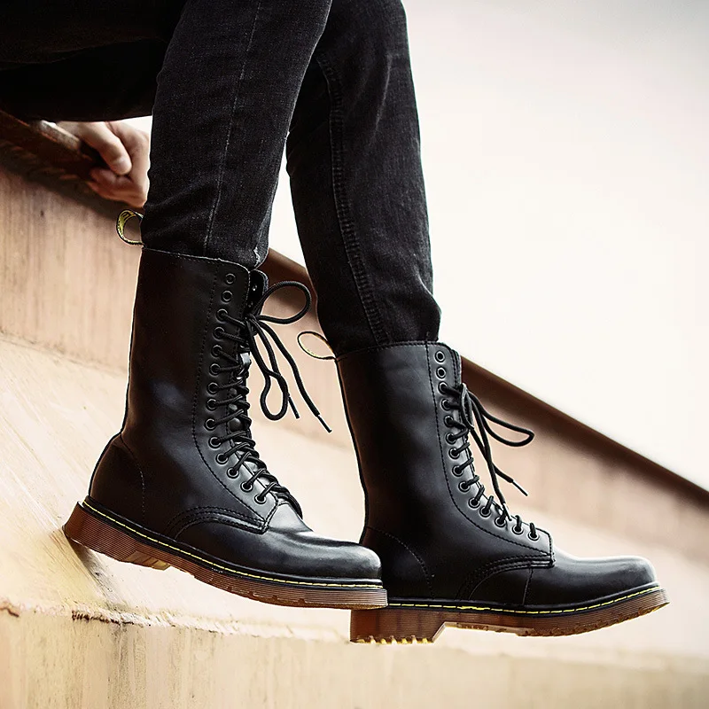 

Martin Boots Men's Hight-top Boots Winter plus Velvet Warm Cowhide Retro England Fashionable Boots Couples Casual Locomotive Lea