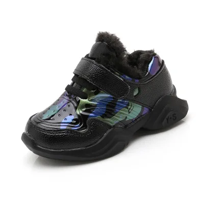 Blue Autumn winter children's Shoes Fashion Sports Running Shoes Breathable Outdoor Shoes Plus velvet plus cotton casual shoes - Цвет: Blue