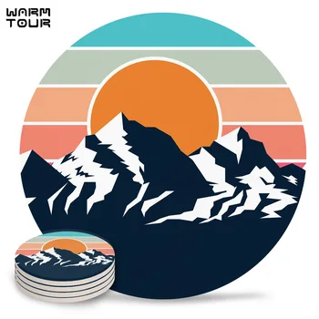 

4/6/8 PCS Mountain Peak Snow Mountain Sunrise Color Sky Sun Placemat Ceramic Drink Coasters Table Decoration Absorbent Moisture