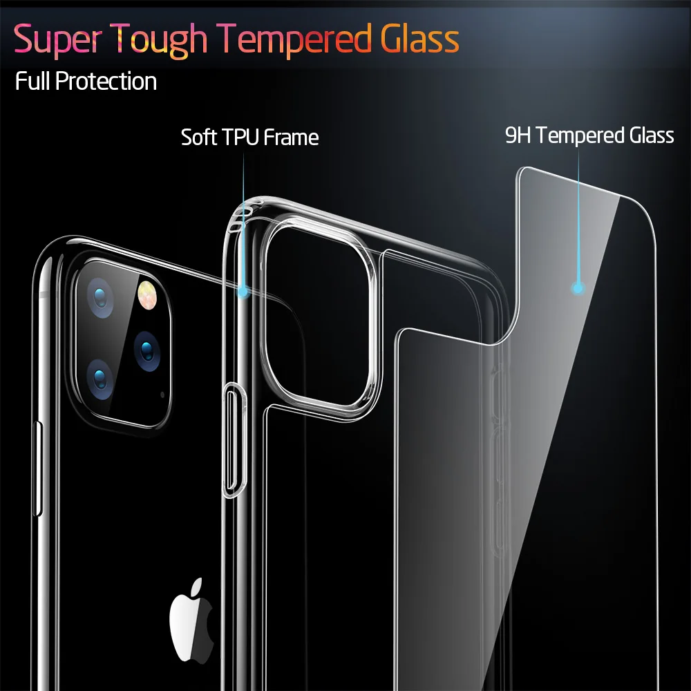 ESR Tempered Glass Case for iPhone 11 11Pro Max Shockproof Luxury Bumper Case for iPhone 11 Pro Max Mirror Cover Glass Cases