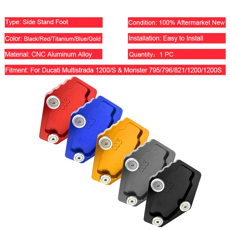 CNC Kickstand Foot Side Stand Extension Pad Support Plate For DUCATI Multistrada 1200 S Monster 795 796 821 1200 1200S  (22)