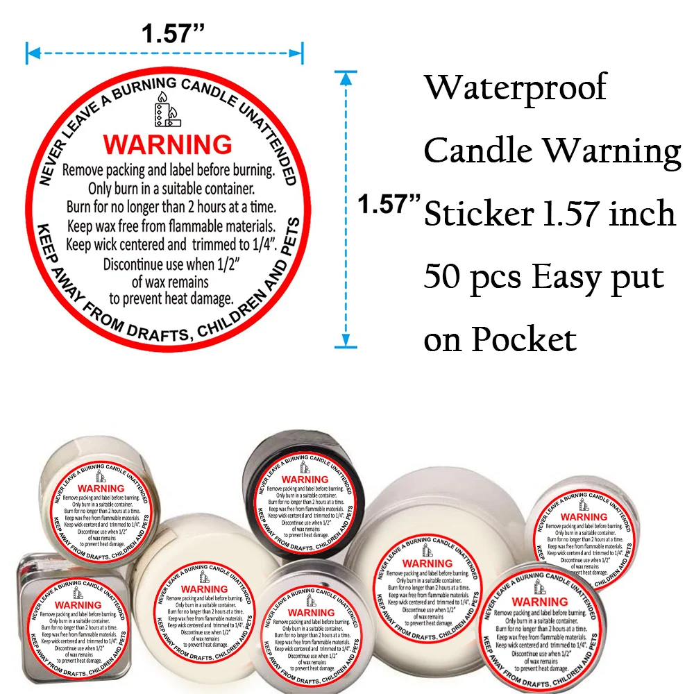 Candle Warning Stickers 1.57 Inches Candle Jar Container Labels