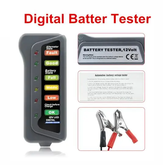 12V Auto Digital Battery Tester Alternator 6 LED Light Auto Diagnostic Tool BB 