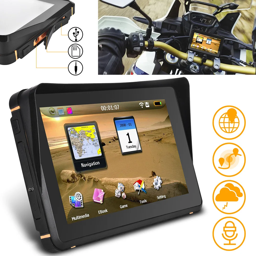 

7-inch 5V Motorcycle GPS Navigation Touch Screen Waterproof 256M 8GB Internal Memory With Bluetooth FM Real-time Voice Broadcast