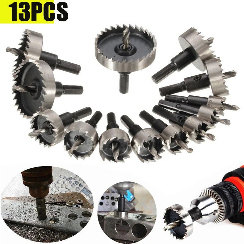 

13PCS HSS Drill Bit Set High Speed Steel Carbide Tip Hole Saw Tooth Cutter Metal Drilling Hand Woodwork Cutting Carpentry Crowns