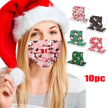 

Mascarilla 10pc Adult Mouth Mask Disposable Printed Christmas Face Mask Fashion For Adults 3-layer Masks Mouth Caps Disposable