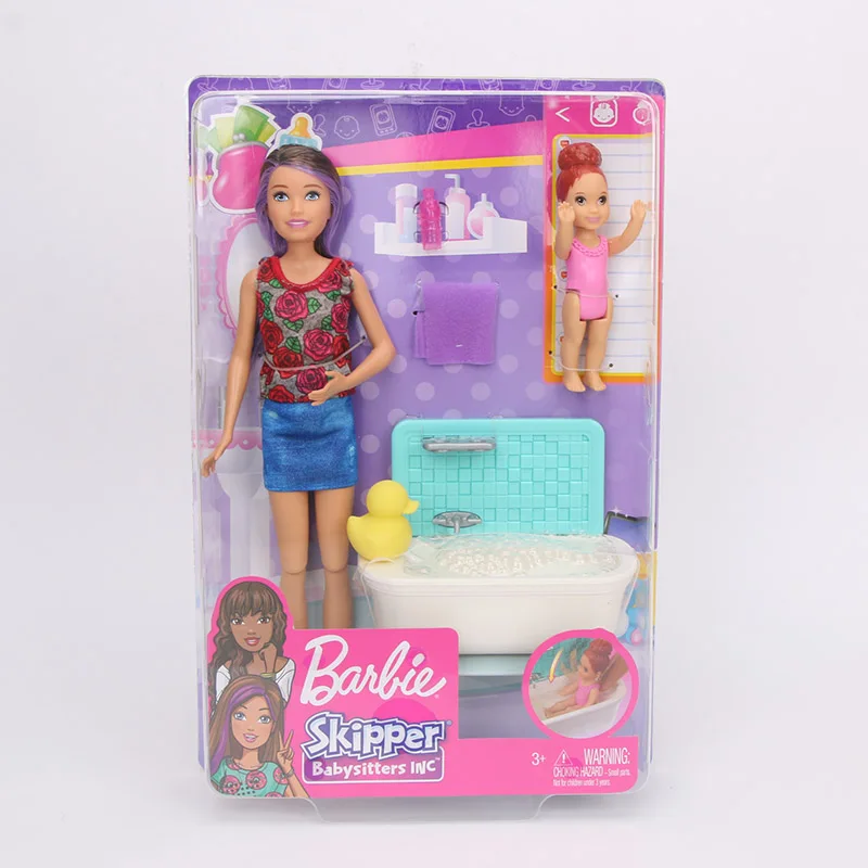 Оригинальная кукла Барби 27 см Шкипер Барби няня вкл Bathtime куклы и игровой набор FXH05 одежда Барби с аксессуарами Рождество
