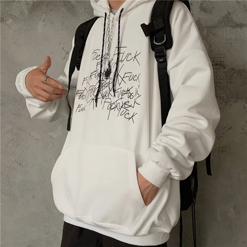 Lychee Harajuku Pocket Casual Female Hoodies Pullovers Graffiti Letter Women Hooded Sweatshirt Top Loose Autumn Lady Sweatshirts