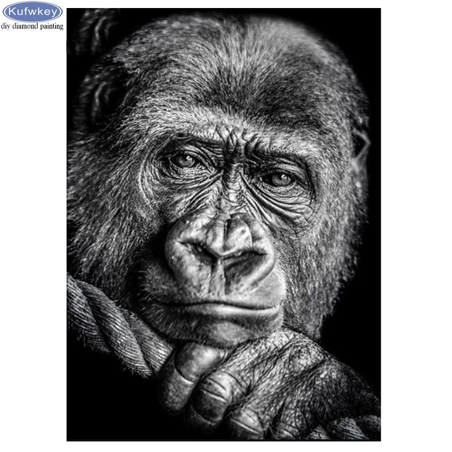 Черно белая Алмазная 5D Вышивка Gorilla сделай сам полноразмерная/круглая вышивка