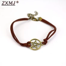 ZXMJ Сверхъестественное пентаграмма звезда браслет очарование имитации Кожа Веревка бронзовые браслеты для мужчин и женщин браслет ювелирные изделия подарок