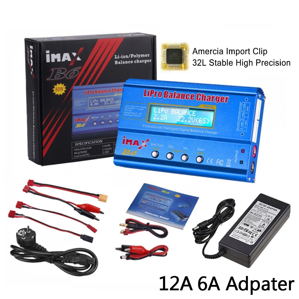 Caricabatterie Lipo Htrc Imax B6 80W Per Caricabatterie Lipo Nimh Li-Ion Ni-Cd Caricabatterie Con Alimentatore 12V 6A Opzionale