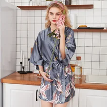 Tvzt новая сексуальная одежда для сна женский халат Дамская ночная рубашка с длинным рукавом и поясом Атласный Женский халат для подружки невесты