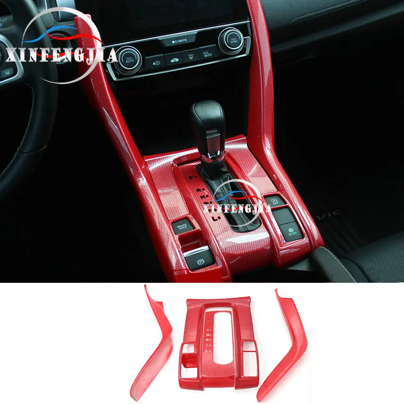 Для Honda Civic 16-19 4 шт углеродное волокно красный цвет центр переключения передач Панель отделка