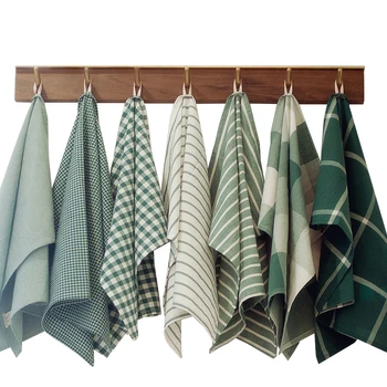 

MCAO Japanese Simple Dark Green Plaid Washed Cotton Napkin Bento Dinner Placemat Thin Table Cover Christmas Decoration TJ1391