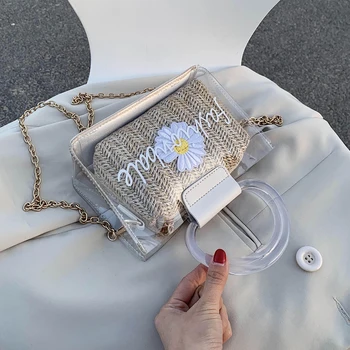 

NEW Original Design Fashion Straw Bag & Transparent Bag In Summer Width 19.5cm Height 14cm Thickness 8.5cm