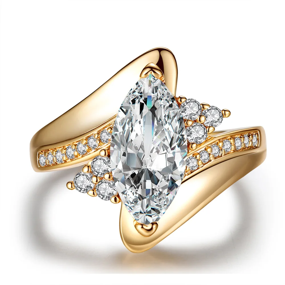 Lateefah 2020 Hot sale New Design Luxury Big Oval CZ Ring Golden Color Wedding ring Fine Jewelry for Women Free Shipping | Украшения и